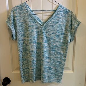 Bobeau Teal Heathered V-Neck Short Sleeve Top